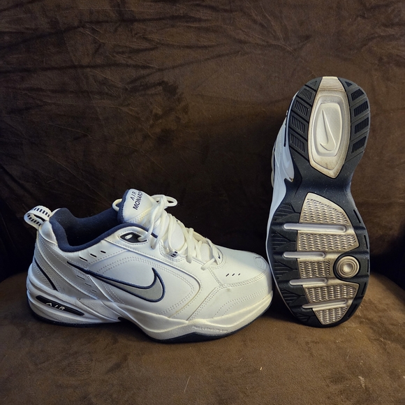 Nike Air Monarch White and Navy Sneakers - Picture 2 of 3